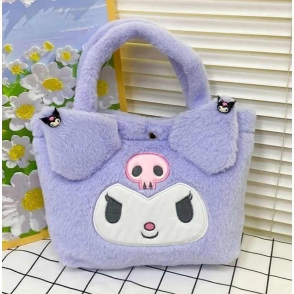 Kuromi Purple Plush Top Handle Bag Purse New PLUS MYSTERY KUROMI FIGURE KEYCHAIN